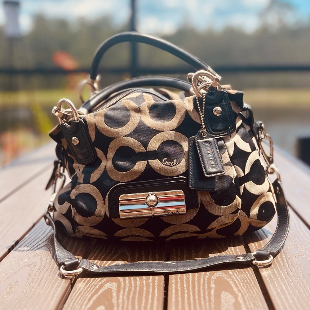 Coach Kristin Large Black Grey Purse Shoulder Bag